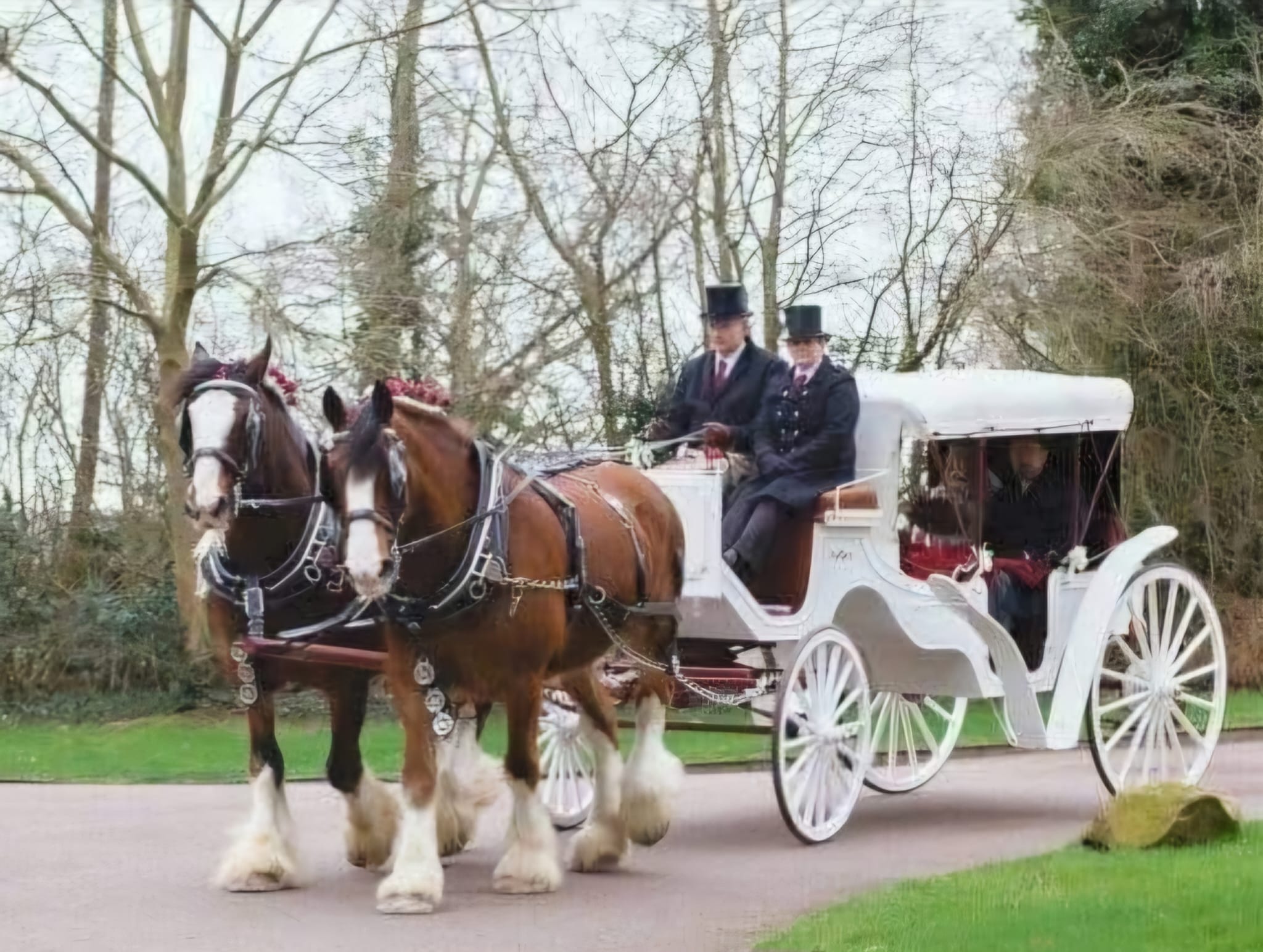 Horse-drawn advertising wagon in parade